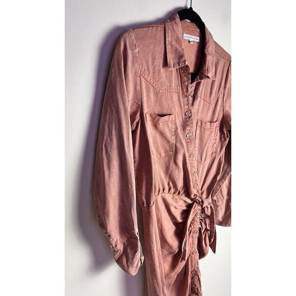 YFB Midi Western Shirtdress‎ Ruched Tencel Pink Young Fabulous Broke Sz XS - Picture 4 of 9